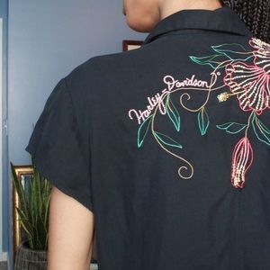 harley davidson black embroidered detail button up